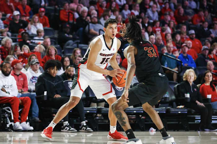 Georgia guard RJ Melendez during Georgia’s game against Winthrop University at Stegeman Coliseum in Athens, Ga., on Friday, Nov. 24, 2023. (Cassie Baker/UGAAA)